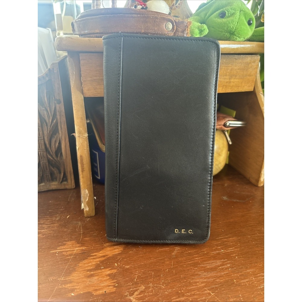 DILANA Passport Holder / Cover - Traveling Case - Black Leather Bifold Zipper